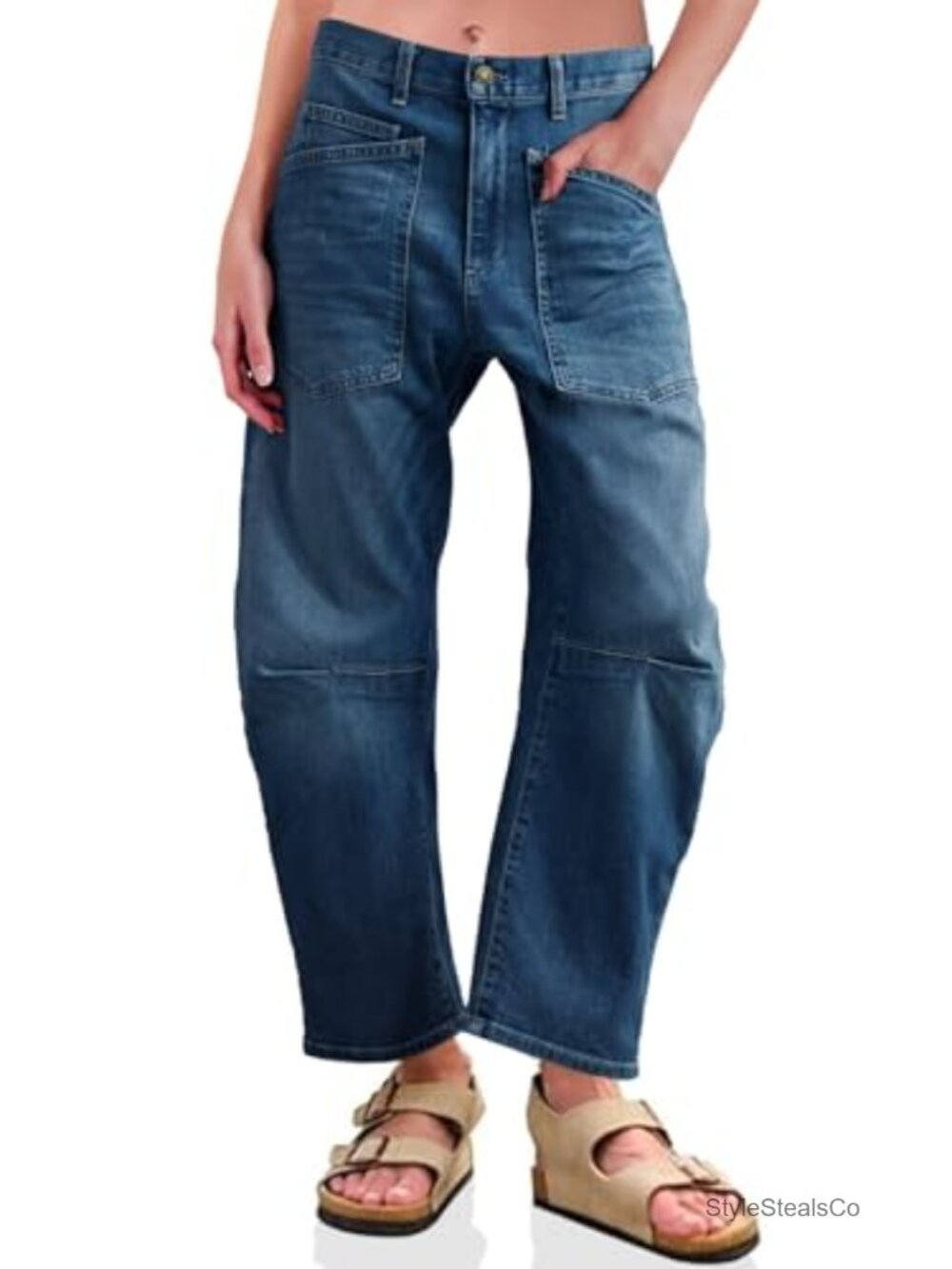 Women's Barrel Jeans High Waisted Baggy Boyfriend Wide Leg Denim Pants